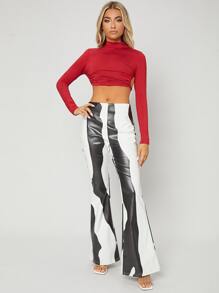 SHEIN BAE Áo thun Lộ Lưng Buộc lại màu trơn Gợi cảm - Màu Đỏ Sâu - Xem 3