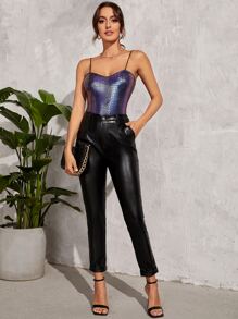 SHEIN BAE 鱷魚紋壓花吊帶上衣 - 彩色 - 查看 4