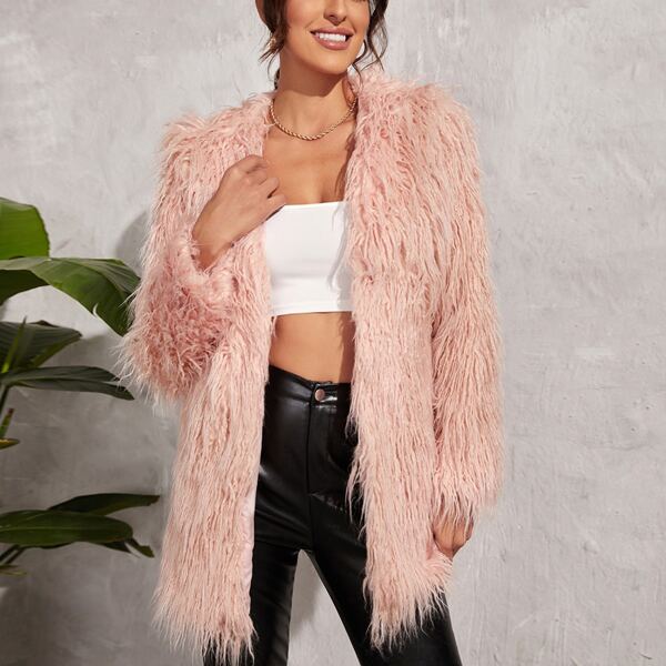

Open Front Fuzzy Coat, Dusty pink