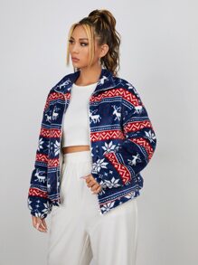 SHEIN Unity Christmas Print Flannel Jacket - Multicolor - View 1