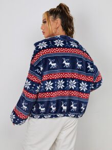 SHEIN Unity Christmas Print Flannel Jacket - Multicolor - View 2