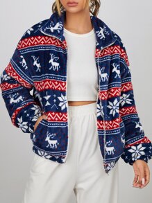 SHEIN Unity Christmas Print Flannel Jacket - Multicolor - View 4