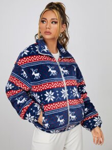 SHEIN Unity Christmas Print Flannel Jacket - Multicolor - View 5