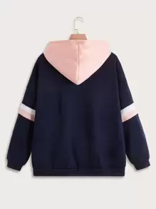 Flirla 大码撞色字母图案抽绳卫衣 - 彩色 - 查看 2