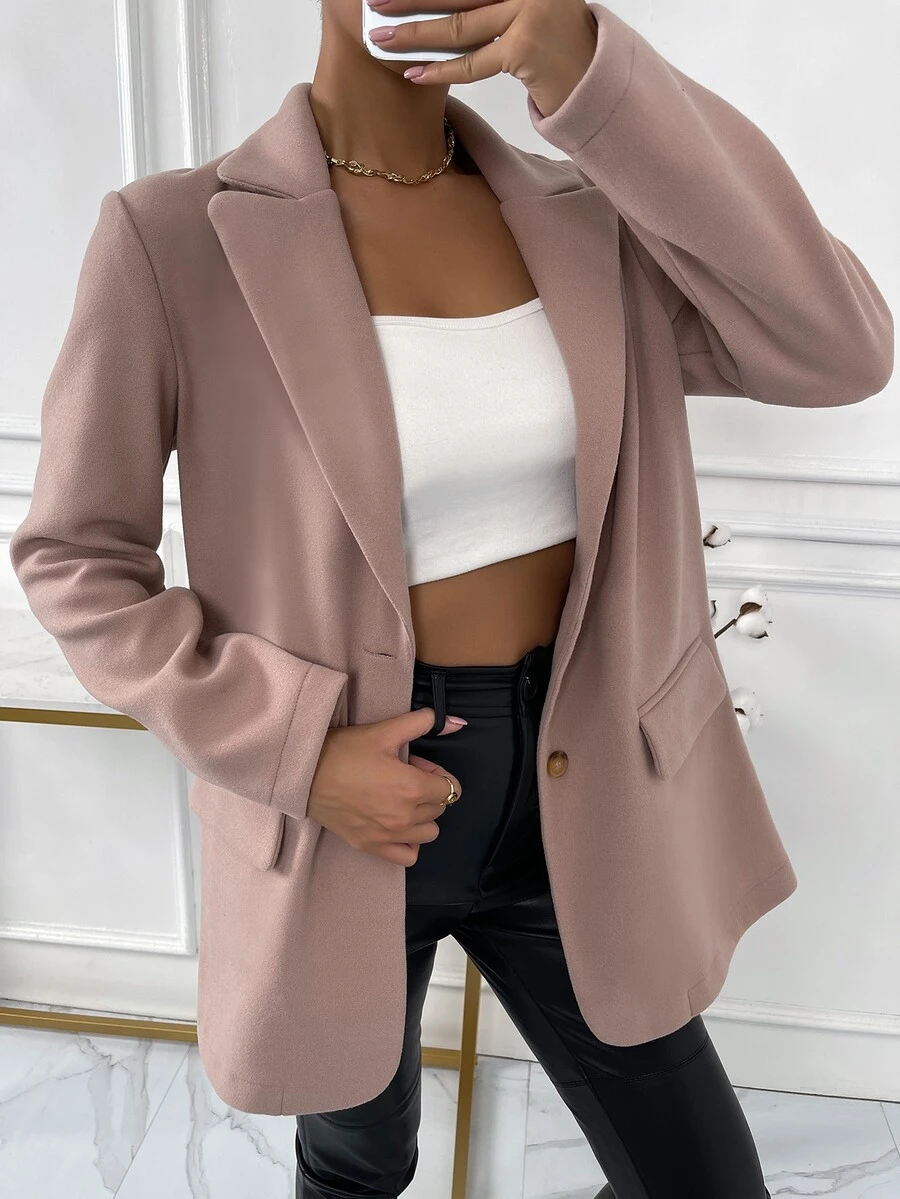 Blazer de cuello con solapa con diseño de solapa - Rosa vieja - Ver 1