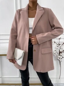 Blazer de cuello con solapa con diseño de solapa - Rosa vieja - Ver 3