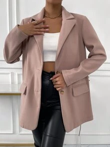 Blazer de cuello con solapa con diseño de solapa - Rosa vieja - Ver 4