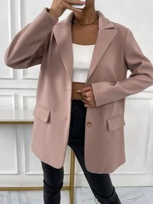 Blazer de cuello con solapa con diseño de solapa - Rosa vieja - Ver 5