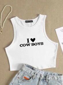 大碼標語和心形印花背心上衣 - 白色 - 查看 1