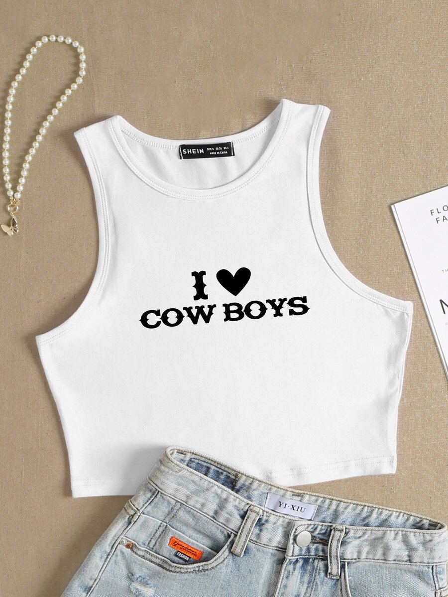 大碼標語和心形印花背心上衣 - 白色 - 查看 1