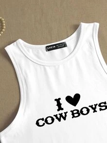 大碼標語和心形印花背心上衣 - 白色 - 查看 5