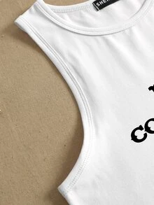 大碼標語和心形印花背心上衣 - 白色 - 查看 6