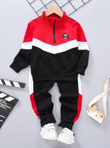 Niñitos de color combinado con cremallera delantera Sudadera & Pantalones deportivos Conjunto - Multicolor - Ver 1