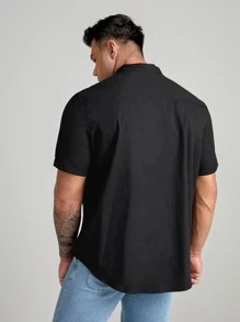 EASEVO Men Plus Half Button Curved Hem Shirt - Black - View 2