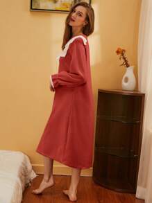 Váy giản dị Nữ Nơ Bướm Tương phản ren Khối Màu Hoàng gia - Gỗ đỏ - Xem 3