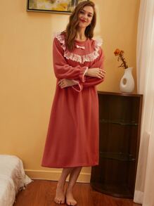 Váy giản dị Nữ Nơ Bướm Tương phản ren Khối Màu Hoàng gia - Gỗ đỏ - Xem 5