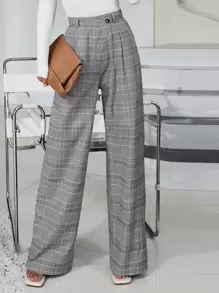 Pantalones de pierna ancha de cuadros - Gris - Ver 1