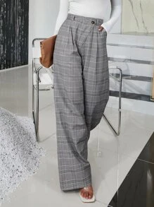 Pantalones de pierna ancha de cuadros - Gris - Ver 4