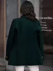 GENKIRA Solid Double Breasted Flap Detail Blazer Workwear  Fall Cloth For Women - Dark Green - View 2