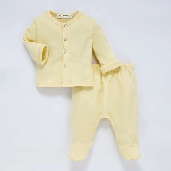 

Newborn Baby Button Front Jacket & Footed Pants, Yellow