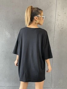 SHEIN Unity Slogan & Butterfly Print Drop Shoulder Oversized Tee - Black - View 2