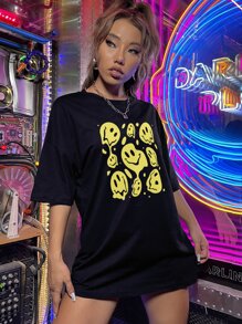 SHEIN Unity Cartoon Graphic Oversized Tee - Black - View 1