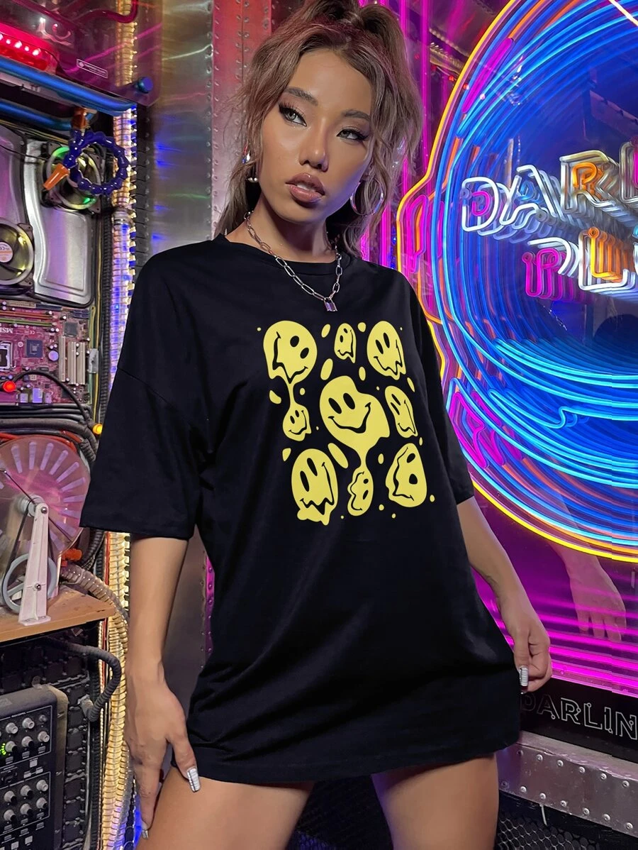 SHEIN Unity Cartoon Graphic Oversized Tee - Black - View 1