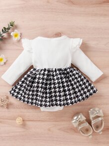 Bebé Vestido body de combinación de pata de gallo panel ribete con fruncido con lazo delantero 2 en 1