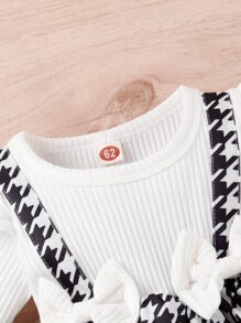 Bebé Vestido body de combinación de pata de gallo panel ribete con fruncido con lazo delantero 2 en 1