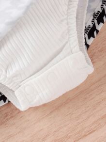 Bebé Vestido body de combinación de pata de gallo panel ribete con fruncido con lazo delantero 2 en 1