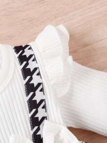 Bebé Vestido body de combinación de pata de gallo panel ribete con fruncido con lazo delantero 2 en 1