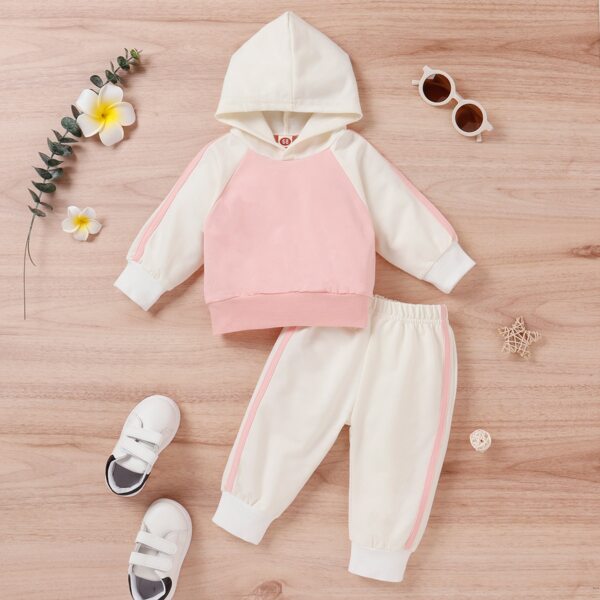 

Baby Raglan Sleeve Tape Panel Two Tone Hoodie & Sweatpants, Multicolor