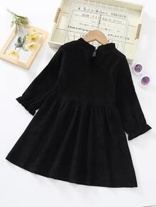 小女童字母圖案荷葉袖燈芯絨洋裝