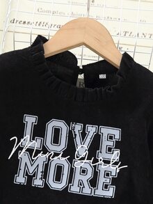 小女童字母圖案荷葉袖燈芯絨洋裝