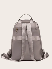 Quilted Studded Decor Functional Backpack - Light Grey - View 2
