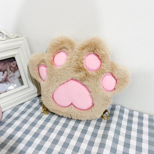 

Cartoon Design Fluffy Chain Crossbody Bag, Khaki