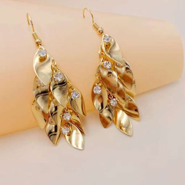 

Rhinestone Decor Drop Earrings, Gold