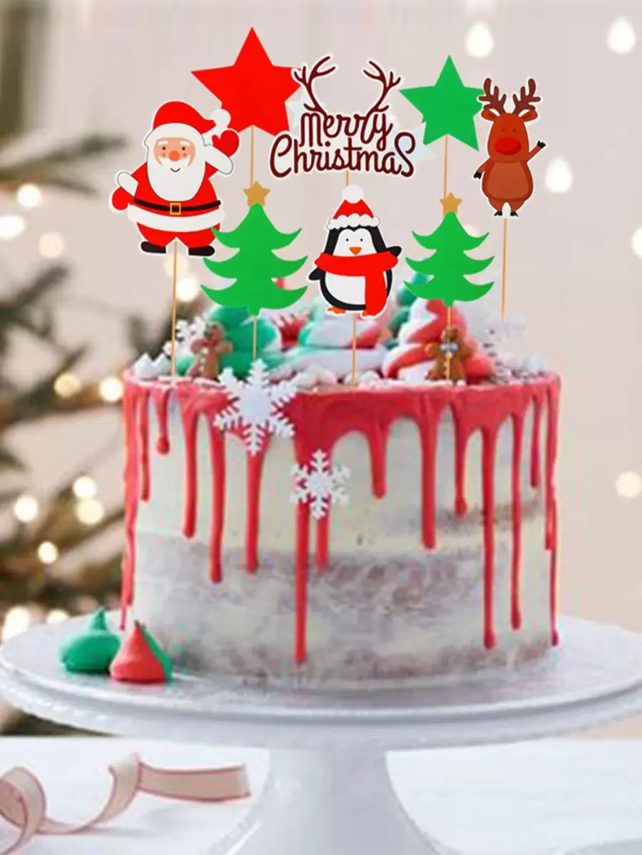 9 piezas Decoración de pastel Navidad con estampado de dibujos animados - Multicolor - Ver 1