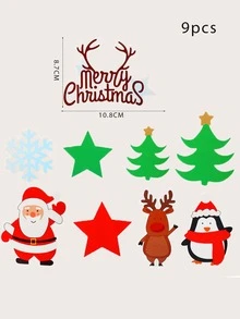 9 piezas Decoración de pastel Navidad con estampado de dibujos animados - Multicolor - Ver 3