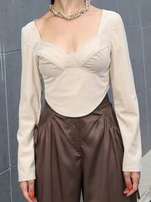 Bustier Zip Back Asymmetric Hem Top - Apricot - View 3