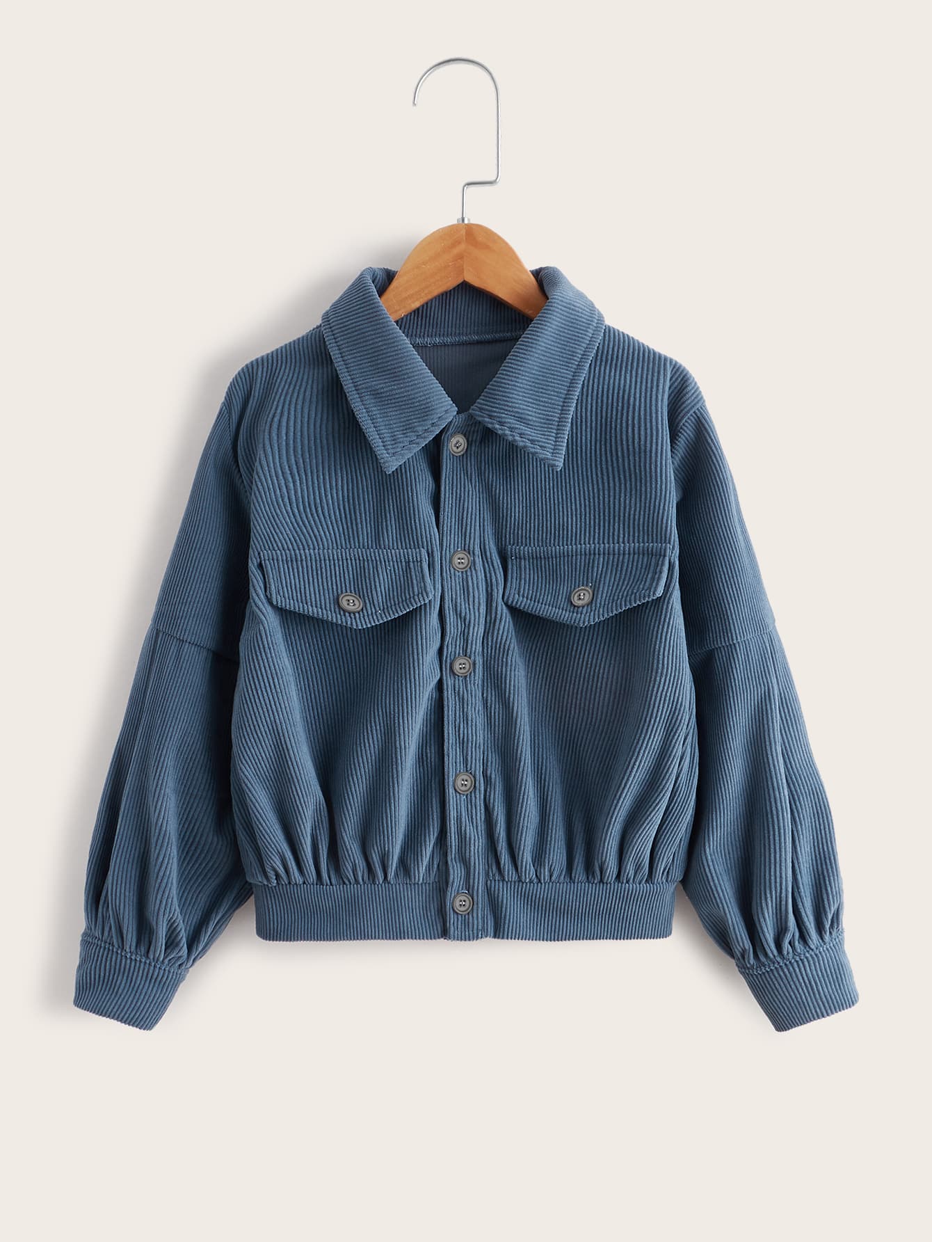 Girls Flap Detail Drop Shoulder Single Breasted Corduroy Jacket - Dusty Blue - View 1