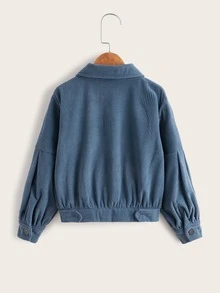 Girls Flap Detail Drop Shoulder Single Breasted Corduroy Jacket - Dusty Blue - View 2