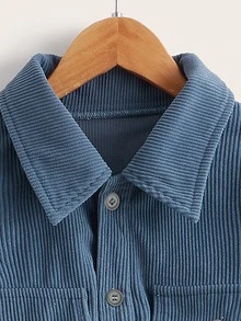 Girls Flap Detail Drop Shoulder Single Breasted Corduroy Jacket - Dusty Blue - View 4