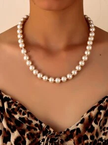 Faux Pearl Beaded Necklace - White - View 1