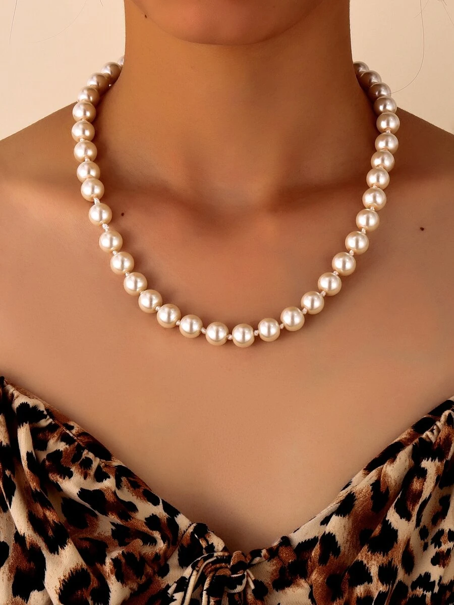 Faux Pearl Beaded Necklace - White - View 1