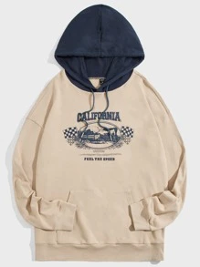 Manfinity Áo nỉ Nam Dây kéo Túi Đồ họa Lá thư Giải trí - Màu Khaki - Xem 1