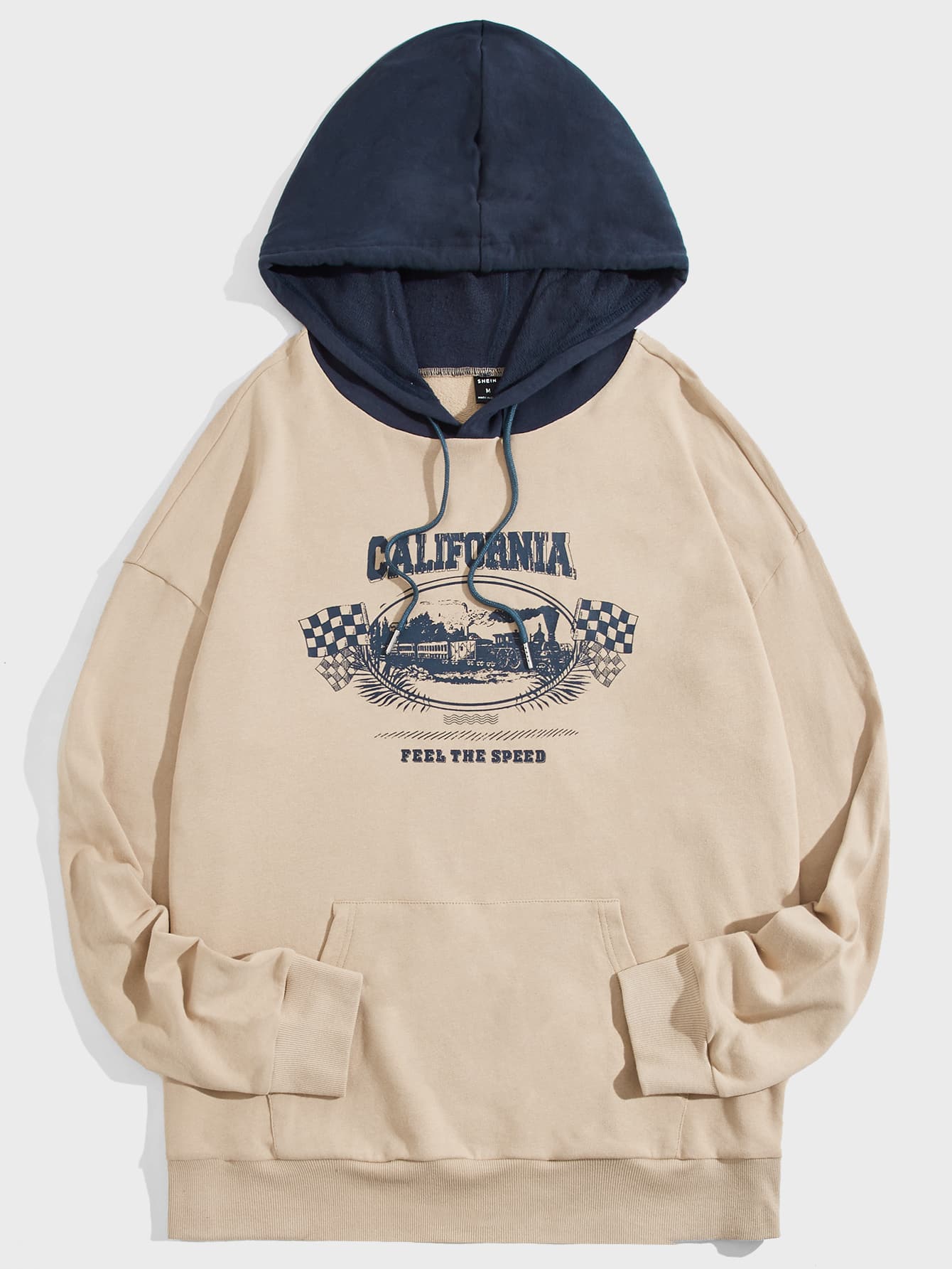 Manfinity Áo nỉ Nam Dây kéo Túi Đồ họa Lá thư Giải trí - Màu Khaki - Xem 1