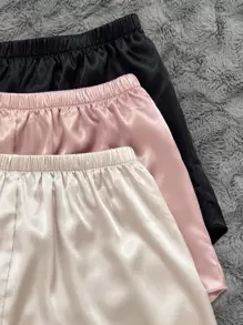 3sets Tie Shoulder Satin Cami Top & Shorts PJ Set / Pajama Set - Multicolor - View 5