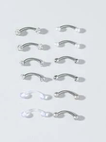 12piezas/set Hombres Anillo de ceja con decoración de diamantes de imitación y bolas, piercing punk de cristal de acero inoxidable unisex, un regalo de joyería corporal de moda para cualquier ocasión, joyería de acero inoxidable