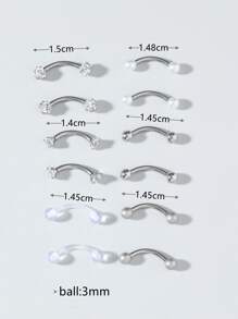 12piezas/set Hombres Anillo de ceja con decoración de diamantes de imitación y bolas, piercing punk de cristal de acero inoxidable unisex, un regalo de joyería corporal de moda para cualquier ocasión, joyería de acero inoxidable